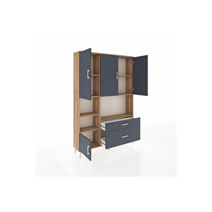 Arges Gardrop 7 Raflı 2 Çekmeceli 5 Kapaklı 132x30x195 Çam-antrasit