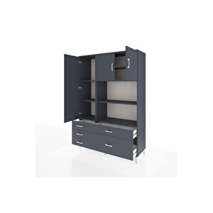 Hyperion Gardrop 7 Raflı 5 Çekmeceli 3 Kapaklı 132x44x195 Antrasit-antrasit