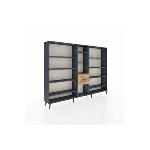 Arges Dolap 11 Raflı 3 Çekmeceli  220x30x163 Antrasit-antrasit/çam