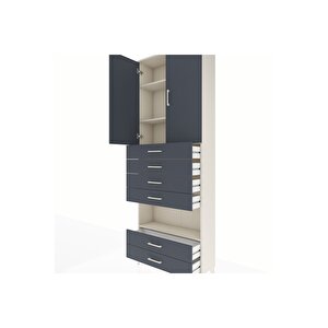 Arges Dolap 4 Raflı 6 Çekmeceli 2 Kapaklı 88x30x243 Aytaşı-antrasit