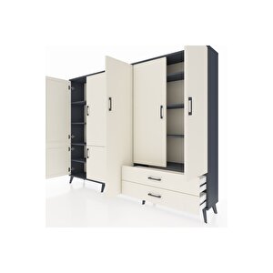 Arges Dolap 12 Raflı 2 Çekmeceli 7 Kapaklı 220x30x163 Antrasit-aytaşı