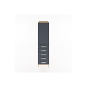 Hyperion Dolap Tek Raflı 5 Çekmeceli Tek Askılı 44x44x182 Çam-antrasit