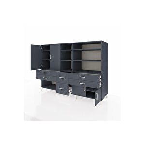 Kronos Dolap 10 Raflı 6 Çekmeceli 4 Kapaklı 220x59x163 Antrasit-antrasit