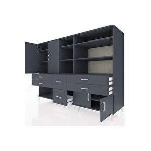 Kronos Dolap 10 Raflı 6 Çekmeceli 4 Kapaklı 220x59x163 Antrasit-antrasit