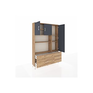 Arges Dolap 7 Raflı 5 Çekmeceli 3 Kapaklı 132x30x195 Çam-antrasit/çam