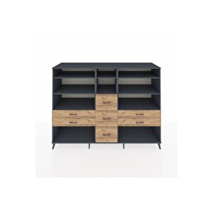 Kronos Dolap 8 Raflı 7 Çekmeceli  220x59x163 Antrasit-antrasit/çam