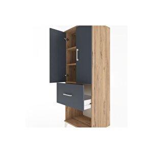 Hyperion Dolap 3 Raflı Tek Çekmeceli 2 Kapaklı 60x44x163 Çam-antrasit