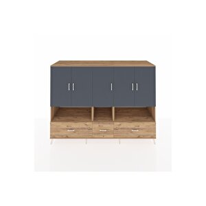 Kronos Dolap 12 Raflı 3 Çekmeceli 5 Kapaklı 220x59x163 Çam-antrasit/çam