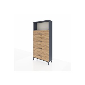 Arges Dolap 2 Raflı 4 Çekmeceli 88x30x182 Antrasit-çam