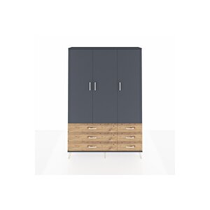Arges Dolap 5 Raflı 6 Çekmeceli Tek Askılı 132x30x195 Antrasit-antrasit/çam