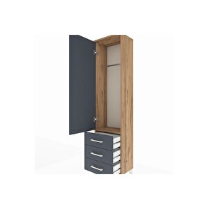 Arges Dolap Tek Raflı 3 Çekmeceli Tek Askılı 44x30x182 Çam-antrasit