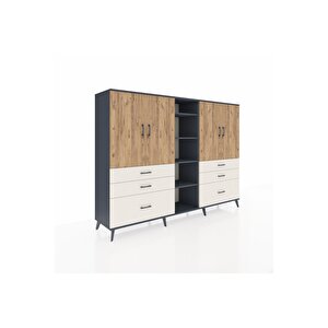 Hyperion Dolap 10 Raflı 6 Çekmeceli 4 Kapaklı 220x44x163 Antrasit-çam/aytaşı