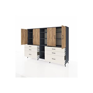 Hyperion Dolap 10 Raflı 6 Çekmeceli 4 Kapaklı 220x44x163 Antrasit-çam/aytaşı