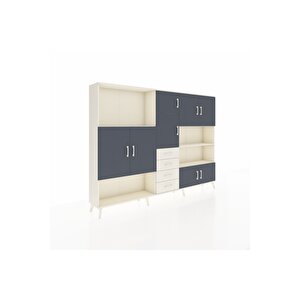 Arges Dolap 9 Raflı 4 Çekmeceli 8 Kapaklı 220x30x163 Aytaşı-antrasit/aytaşı