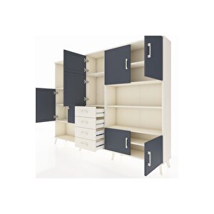 Arges Dolap 9 Raflı 4 Çekmeceli 8 Kapaklı 220x30x163 Aytaşı-antrasit/aytaşı