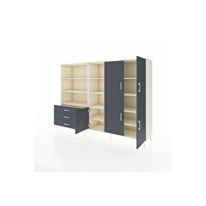 Hyperion Dolap 11 Raflı 3 Çekmeceli 5 Kapaklı 220x44x163 Aytaşı-antrasit