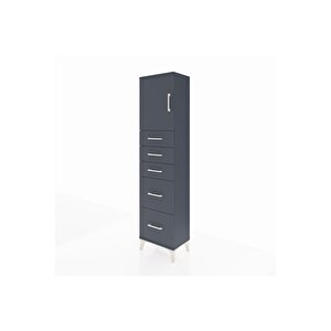 Arges Dolap Tek Raflı 5 Çekmeceli Tek Kapaklı 44x30x182 Antrasit-antrasit
