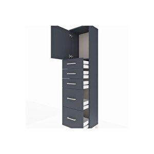 Arges Dolap Tek Raflı 5 Çekmeceli Tek Kapaklı 44x30x182 Antrasit-antrasit