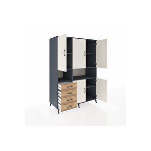 Kronos Dolap 7 Raflı 4 Çekmeceli 5 Kapaklı 132x59x195 Antrasit-aytaşı/çam