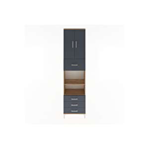 Arges Dolap 4 Raflı 4 Çekmeceli 2 Kapaklı 60x30x243 Çam-antrasit