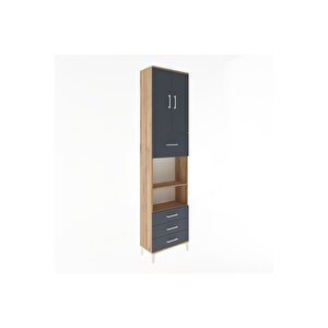 Arges Dolap 4 Raflı 4 Çekmeceli 2 Kapaklı 60x30x243 Çam-antrasit