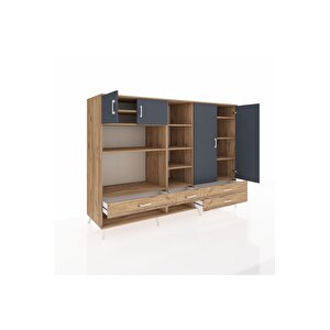 Kronos Dolap 12 Raflı 4 Çekmeceli 4 Kapaklı 220x59x163 Çam-antrasit/çam