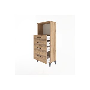 Arges Dolap Tek Raflı 4 Çekmeceli 60x30x134 Çam-çam