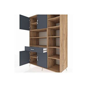 Kronos Dolap 10 Raflı Tek Çekmeceli 4 Kapaklı 132x59x195 Çam-antrasit/antrasit