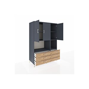 Kronos Dolap 6 Raflı 6 Çekmeceli 3 Kapaklı 132x59x195 Antrasit-antrasit/çam