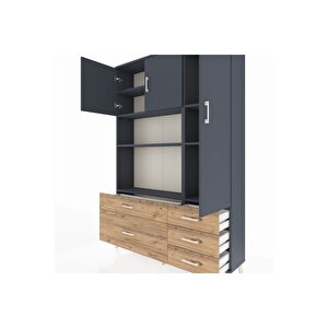 Arges Dolap 7 Raflı 5 Çekmeceli 3 Kapaklı 132x30x195 Antrasit-antrasit/çam
