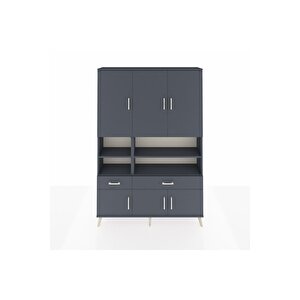 Arges Gardrop 8 Raflı 2 Çekmeceli 6 Kapaklı 132x30x195 Antrasit-antrasit