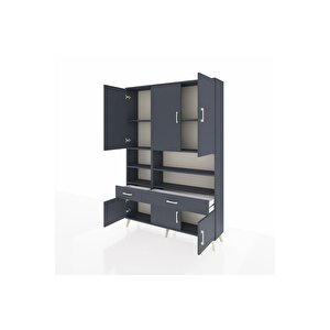 Arges Gardrop 8 Raflı 2 Çekmeceli 6 Kapaklı 132x30x195 Antrasit-antrasit