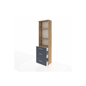 Arges Dolap 3 Raflı 3 Çekmeceli 60x30x221 Çam-antrasit