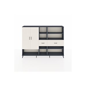 Arges Dolap 10 Raflı 2 Çekmeceli 2 Kapaklı 220x30x163 Antrasit-aytaşı