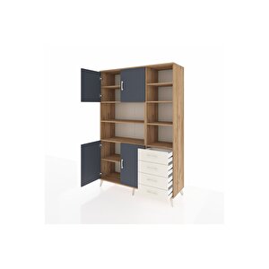 Hyperion Dolap 9 Raflı 4 Çekmeceli 4 Kapaklı 132x44x195 Çam-antrasit/aytaşı