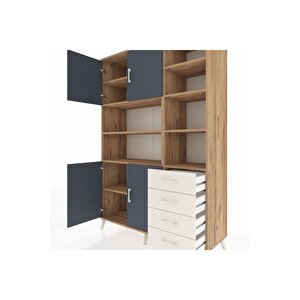 Hyperion Dolap 9 Raflı 4 Çekmeceli 4 Kapaklı 132x44x195 Çam-antrasit/aytaşı