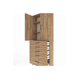 Arges Dolap 3 Raflı 5 Çekmeceli 2 Kapaklı 88x30x221 Çam-çam