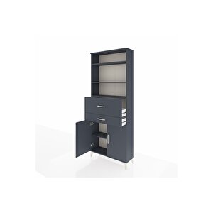 Arges Dolap 4 Raflı 2 Çekmeceli 2 Kapaklı 88x30x221 Antrasit-antrasit