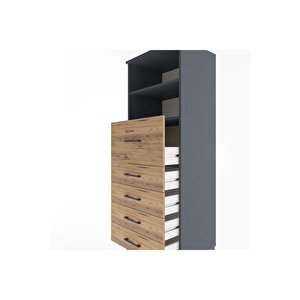 Hyperion Dolap 2 Raflı 5 Çekmeceli 60x44x163 Antrasit-çam