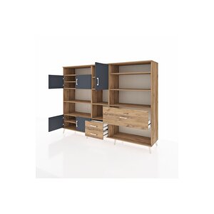 Hyperion Dolap 13 Raflı 3 Çekmeceli 5 Kapaklı 220x44x163 Çam-antrasit/çam