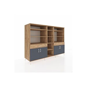 Kronos Dolap 12 Raflı 2 Çekmeceli 4 Kapaklı 220x59x163 Çam-antrasit/çam