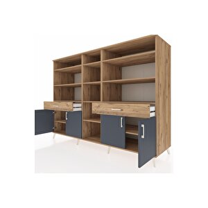 Kronos Dolap 12 Raflı 2 Çekmeceli 4 Kapaklı 220x59x163 Çam-antrasit/çam