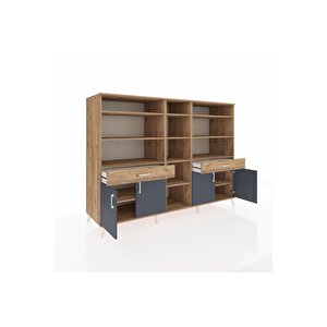 Kronos Dolap 12 Raflı 2 Çekmeceli 4 Kapaklı 220x59x163 Çam-antrasit/çam