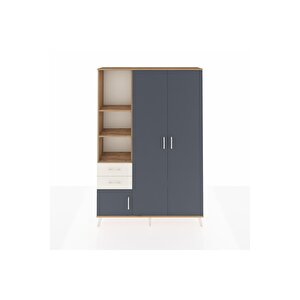 Arges Dolap 5 Raflı 2 Çekmeceli Tek Askılı 132x30x195 Çam-antrasit/aytaşı