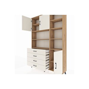 Arges Gardrop 9 Raflı 4 Çekmeceli 3 Kapaklı 132x30x195 Çam-aytaşı