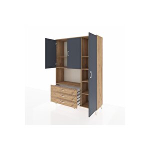 Hyperion Dolap 7 Raflı 3 Çekmeceli 3 Kapaklı 132x44x195 Çam-antrasit/çam