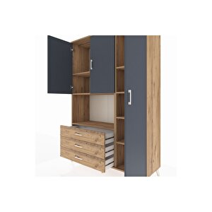 Hyperion Dolap 7 Raflı 3 Çekmeceli 3 Kapaklı 132x44x195 Çam-antrasit/çam