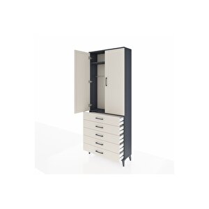 Arges Dolap 2 Raflı 5 Çekmeceli Tek Askılı 88x30x221 Antrasit-aytaşı