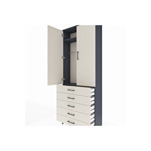 Arges Dolap 2 Raflı 5 Çekmeceli Tek Askılı 88x30x221 Antrasit-aytaşı