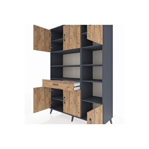 Hyperion Gardrop 10 Raflı Tek Çekmeceli 6 Kapaklı 132x44x195 Antrasit-çam